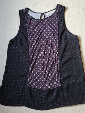 Loft Tank Top Women's Size L Black Floral